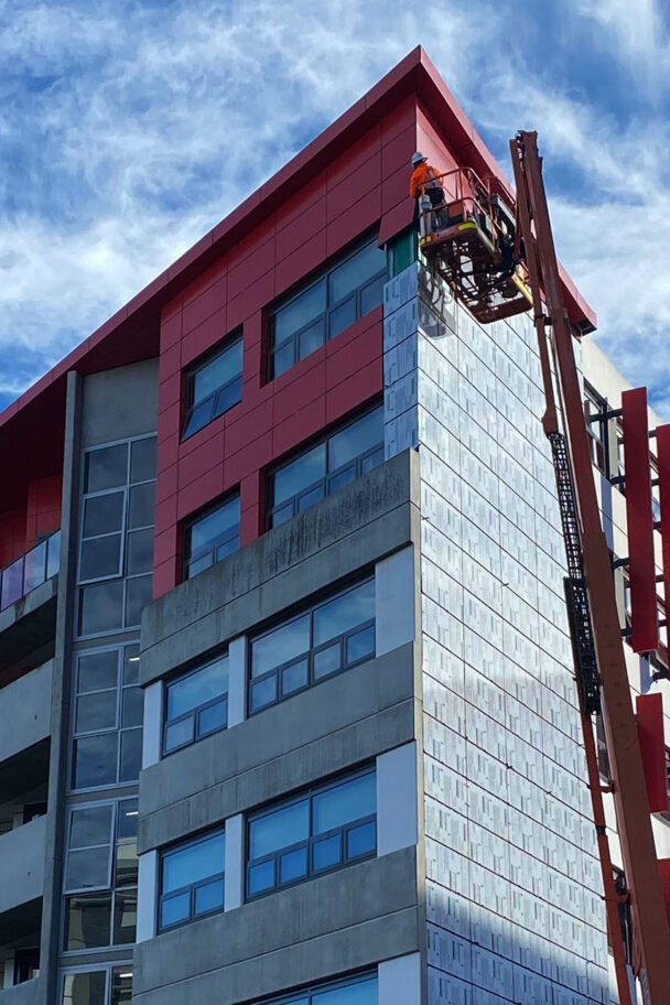 Installation of cladding on ANU building